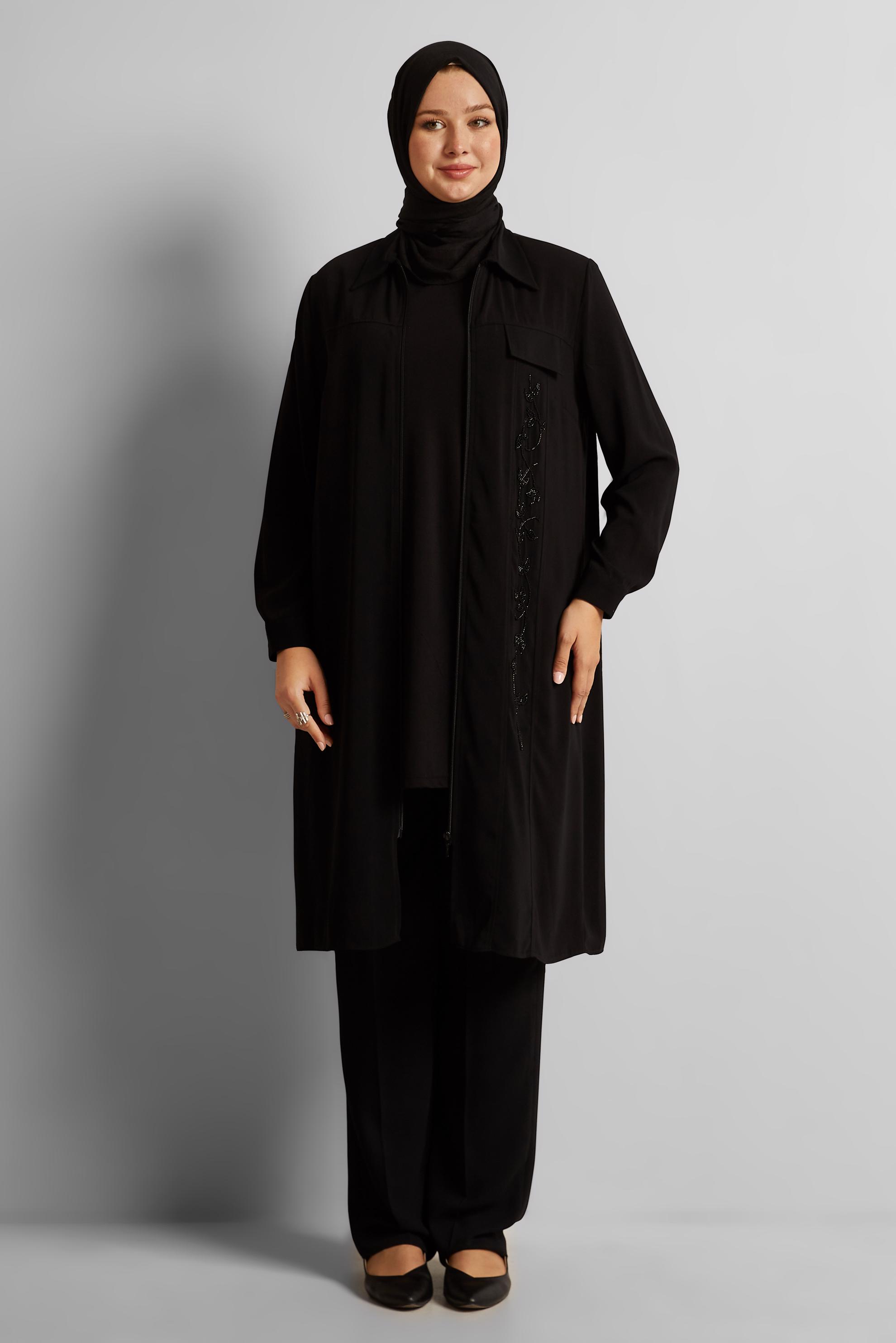 Tesettür giyim SİYAH İŞLEMELİ BÜYÜK BEDEN TUNİK 20556