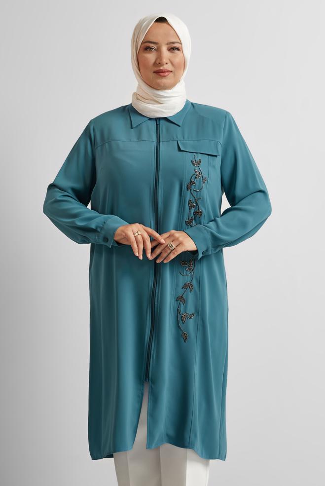 Vêtements hijab BLEU TUNIQUE BRODÉE 20556 - ALVİNA