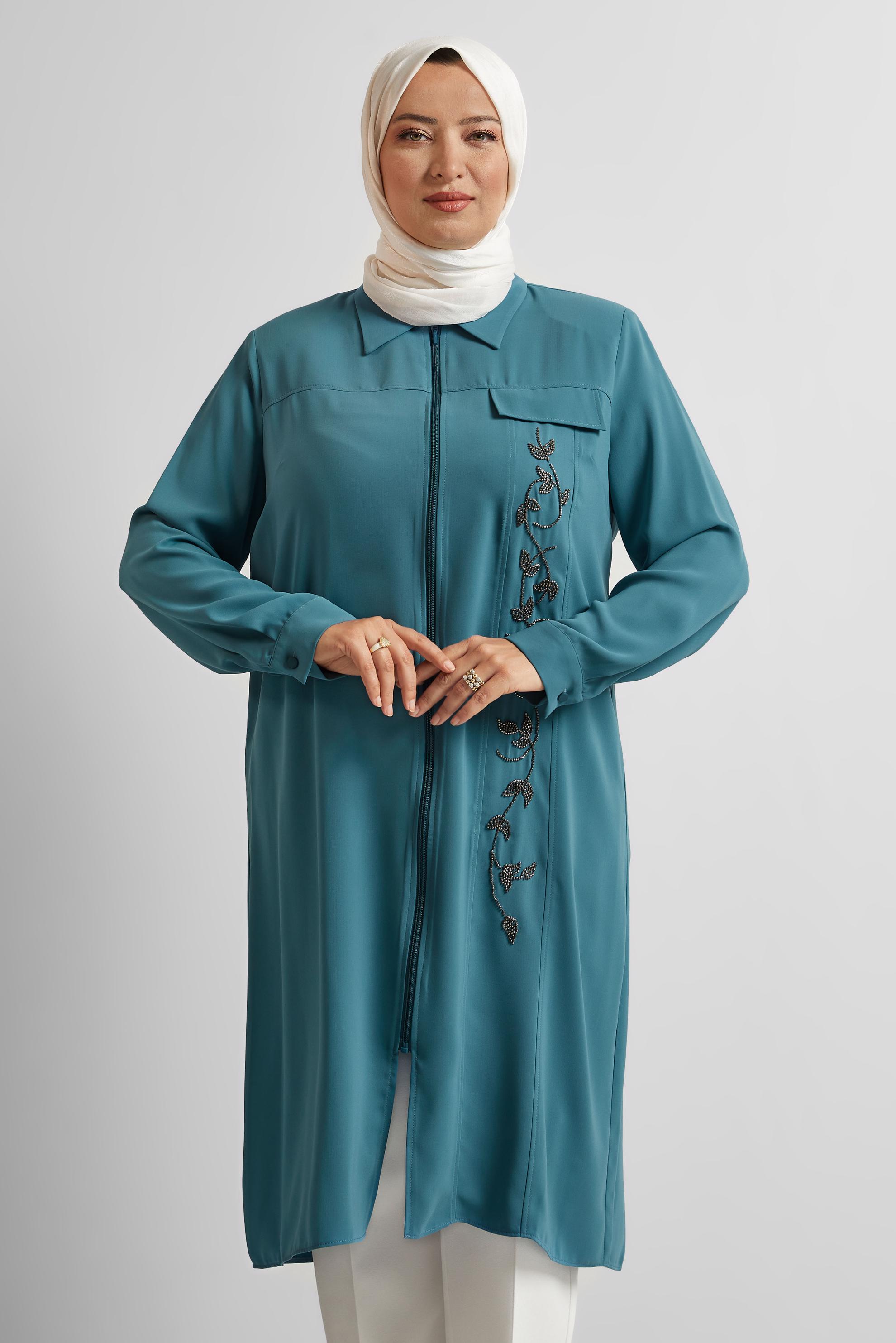 Vêtements hijab BLEU TUNIQUE BRODÉE 20556