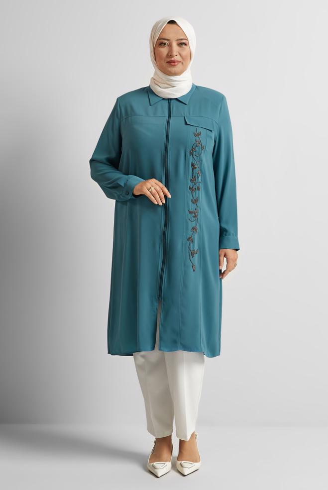 Vêtements hijab BLEU TUNIQUE BRODÉE 20556 - ALVİNA
