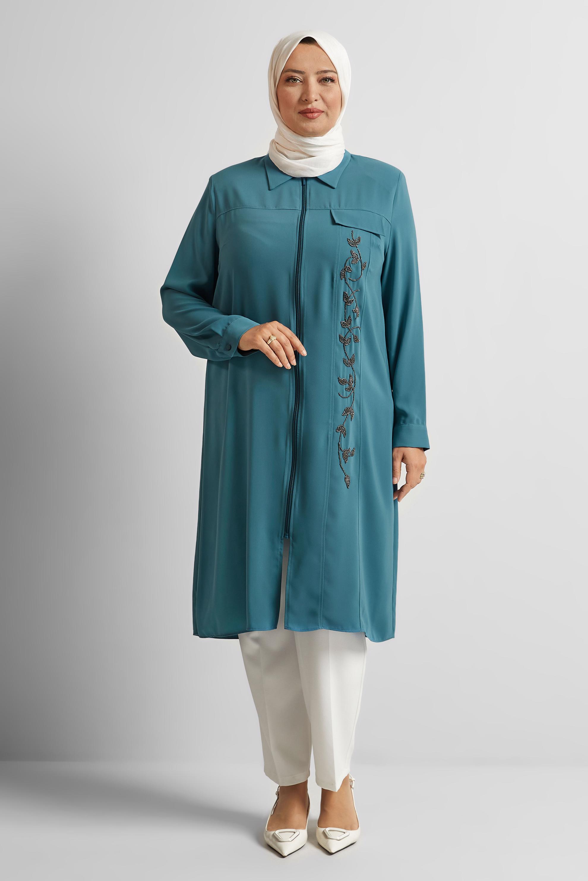 Vêtements hijab BLEU TUNIQUE BRODÉE 20556