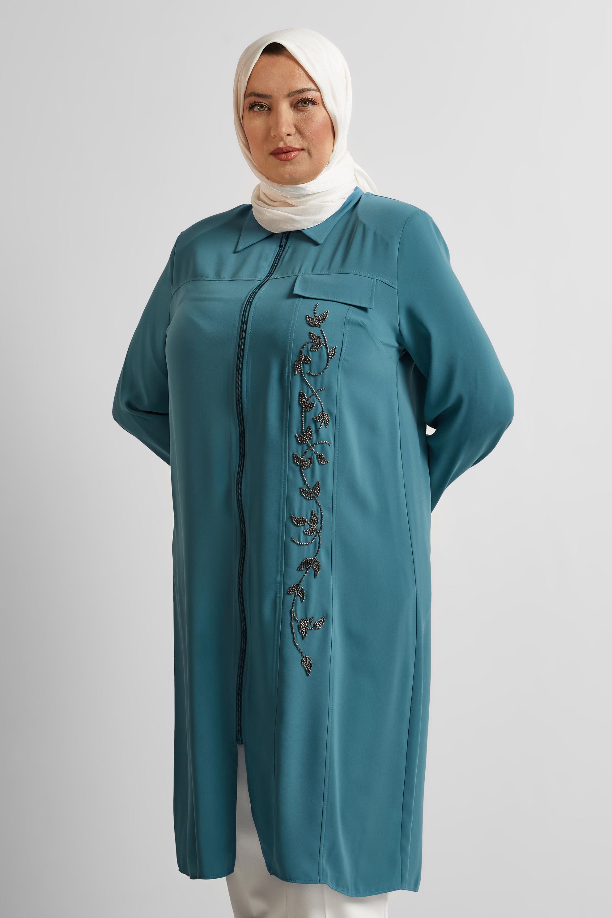 Vêtements hijab BLEU TUNIQUE BRODÉE 20556