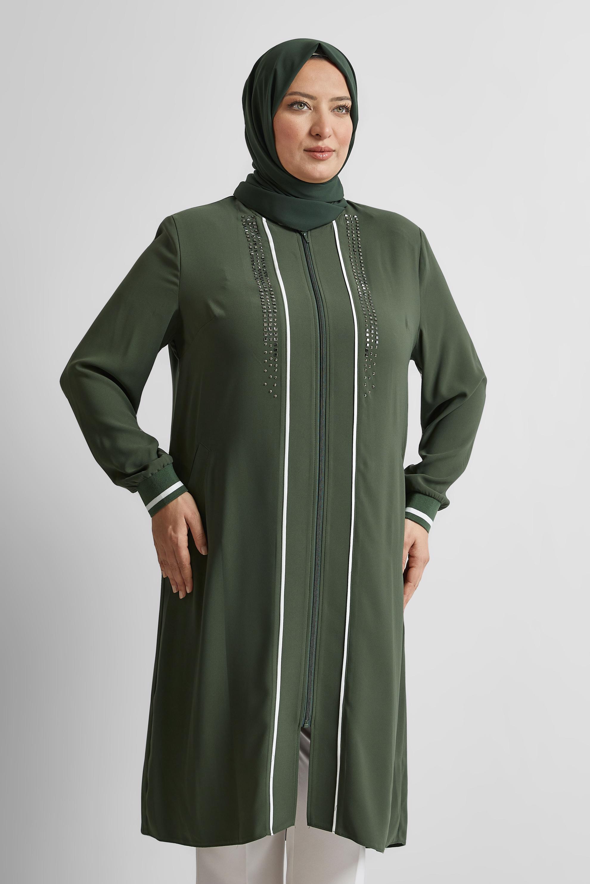 Tesettür giyim HAKİ TAŞ DETAYLI BÜYÜK BEDEN  TUNİK 20558