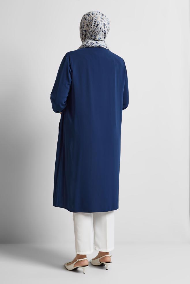 Vêtements hijab BLEU MARINE TUNIQUE À DÉTAILS DE PIERRES PRÉCIEUSES 20558 - ALVİNA