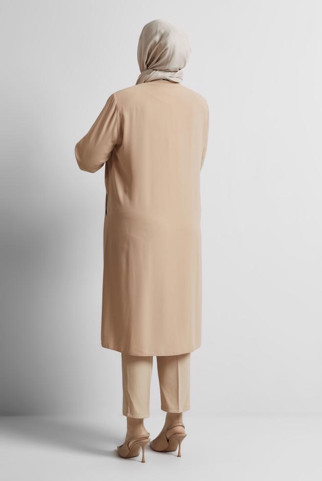 Vêtements hijab POUDRE TUNIQUE À DÉTAILS DE PIERRES PRÉCIEUSES 20558 - ALVİNA