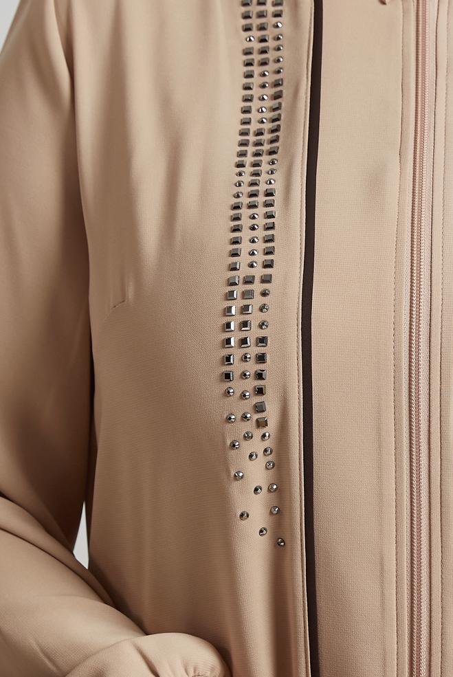Vêtements hijab POUDRE TUNIQUE À DÉTAILS DE PIERRES PRÉCIEUSES 20558 - ALVİNA