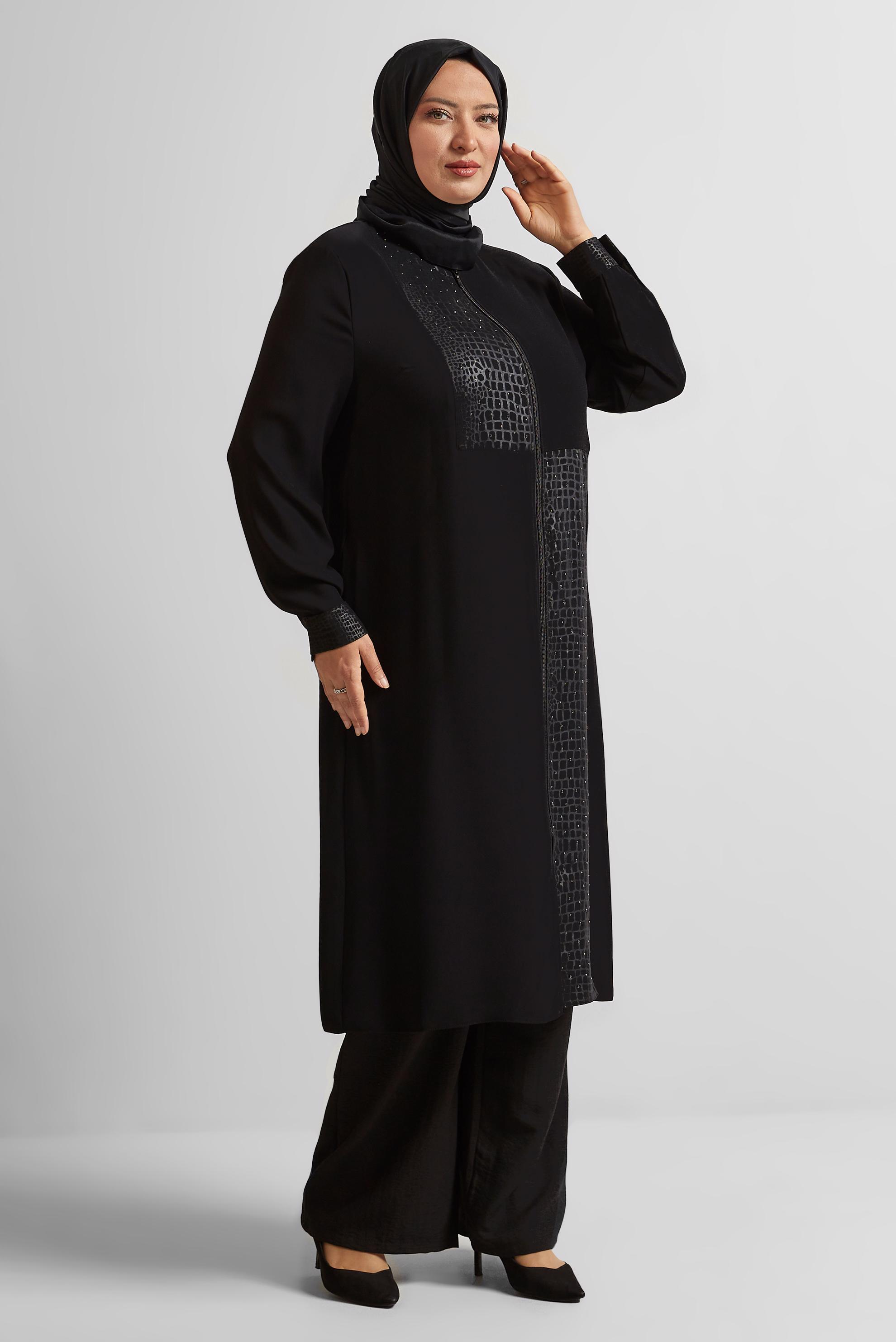 Vêtements hijab NOIR TUNIQUE LONGUE À FERMETURE ÉCLAIR 20561