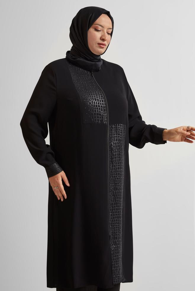 Vêtements hijab NOIR TUNIQUE LONGUE À FERMETURE ÉCLAIR 20561 - ALVİNA