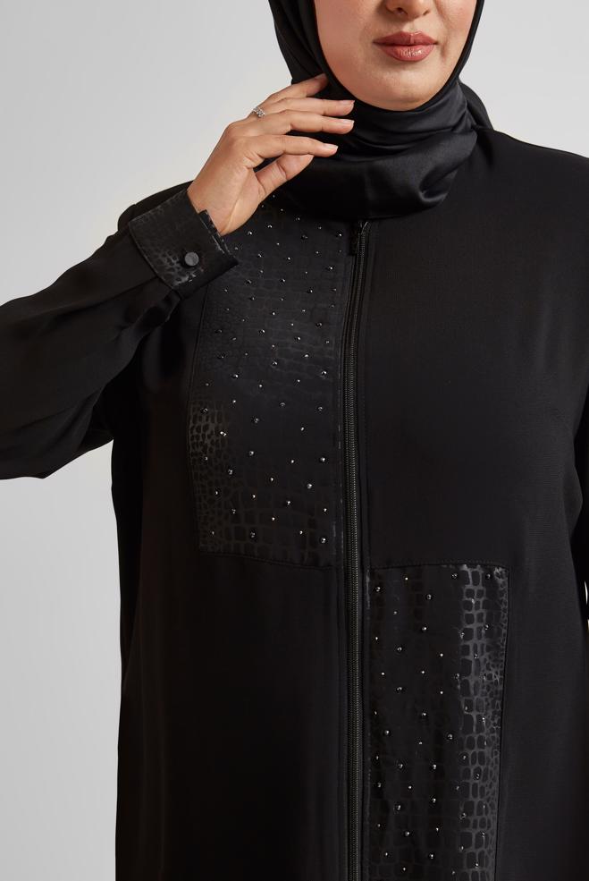 Vêtements hijab NOIR TUNIQUE LONGUE À FERMETURE ÉCLAIR 20561 - ALVİNA