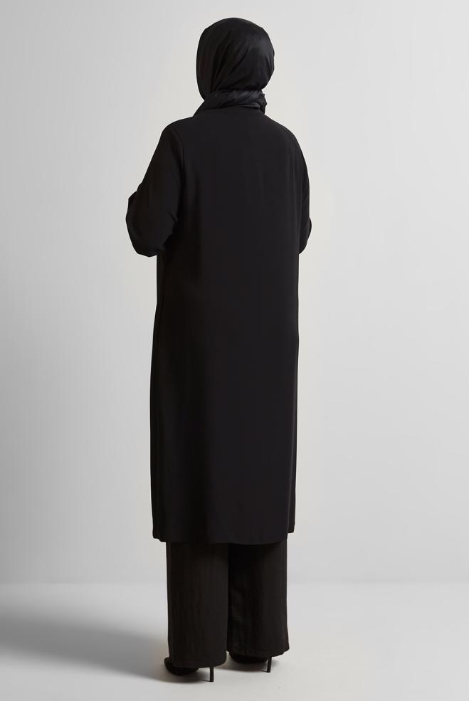 Vêtements hijab NOIR TUNIQUE LONGUE À FERMETURE ÉCLAIR 20561 - ALVİNA