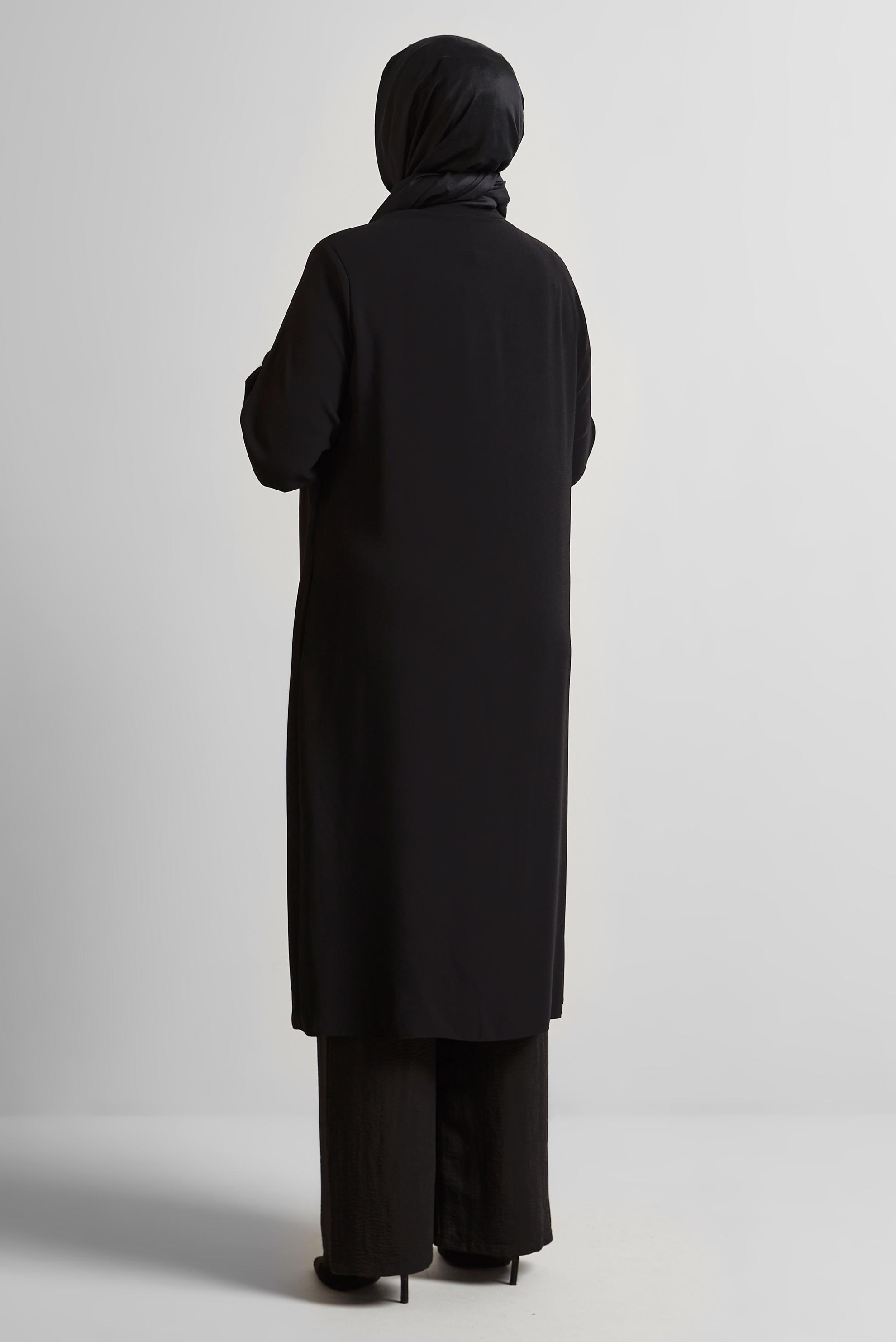 Vêtements hijab NOIR TUNIQUE LONGUE À FERMETURE ÉCLAIR 20561