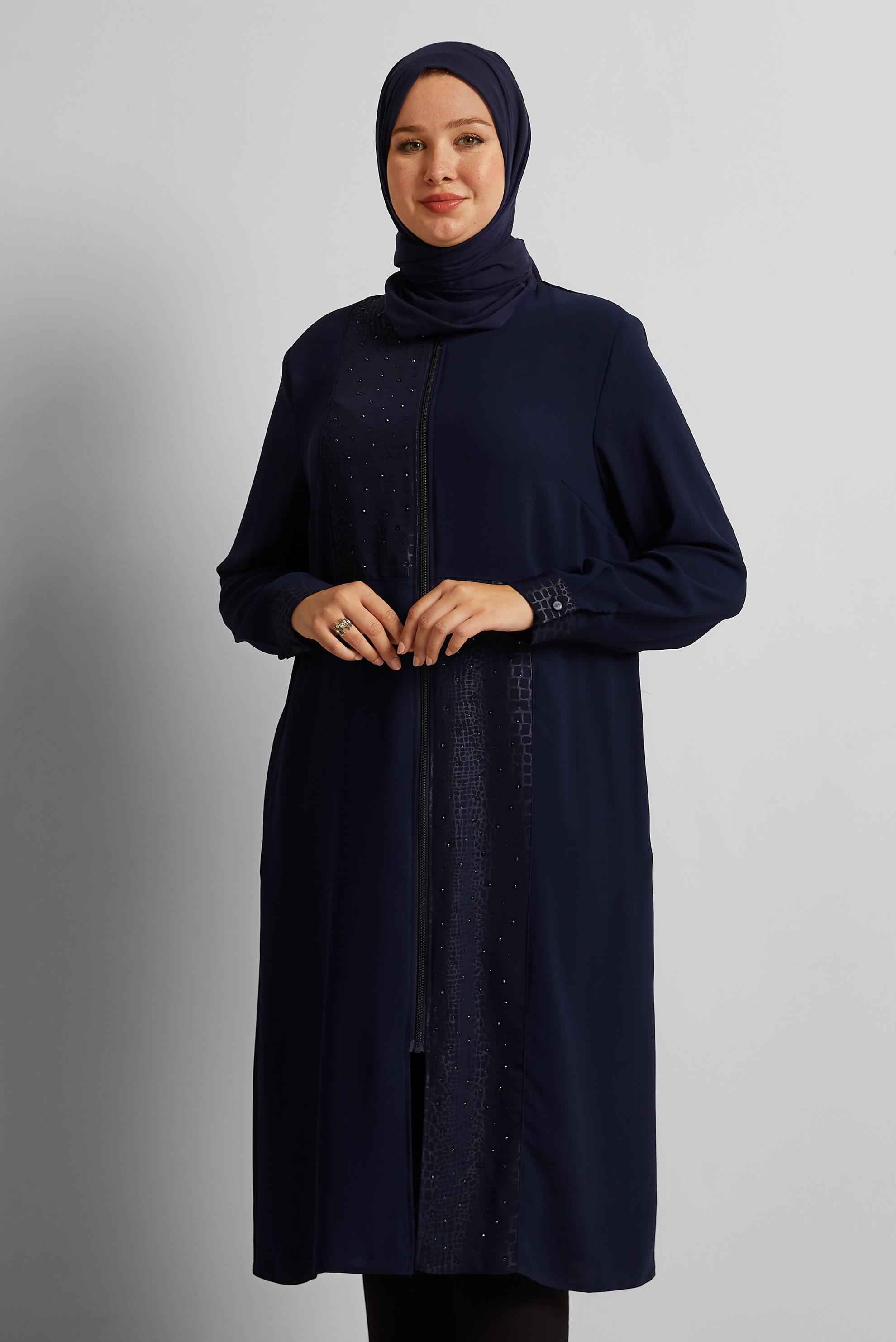 Vêtements hijab BLEU MARINE TUNIQUE LONGUE À FERMETURE ÉCLAIR 20561