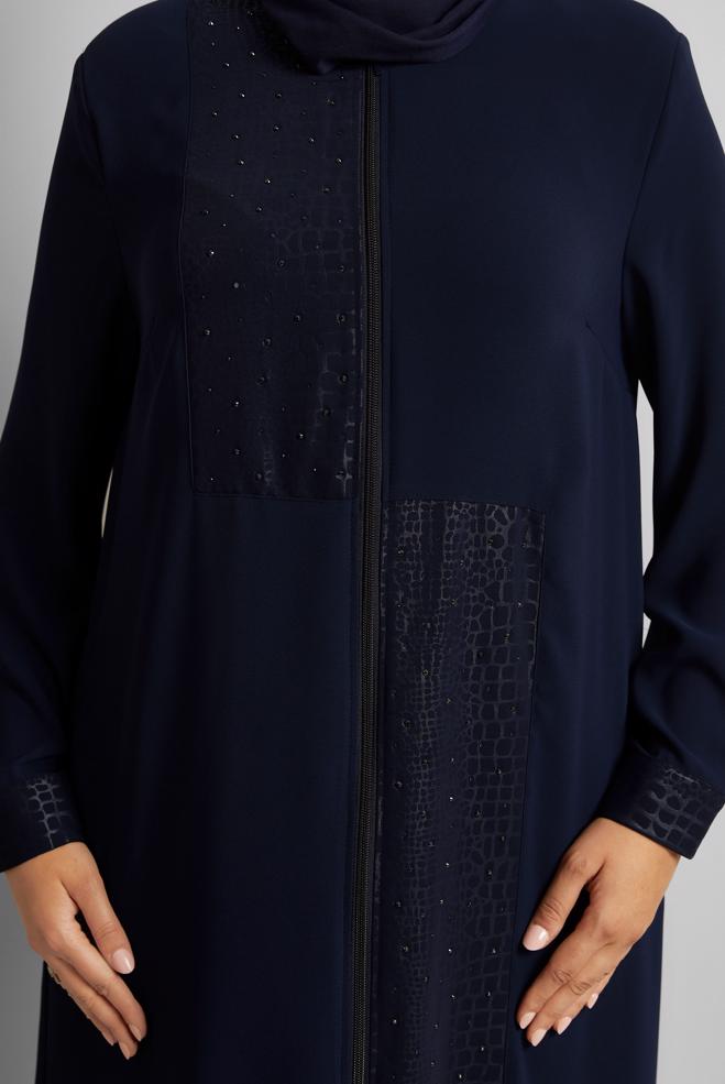 Vêtements hijab BLEU MARINE TUNIQUE LONGUE À FERMETURE ÉCLAIR 20561 - ALVİNA