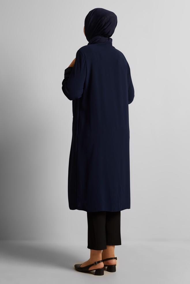 Vêtements hijab BLEU MARINE TUNIQUE LONGUE À FERMETURE ÉCLAIR 20561 - ALVİNA