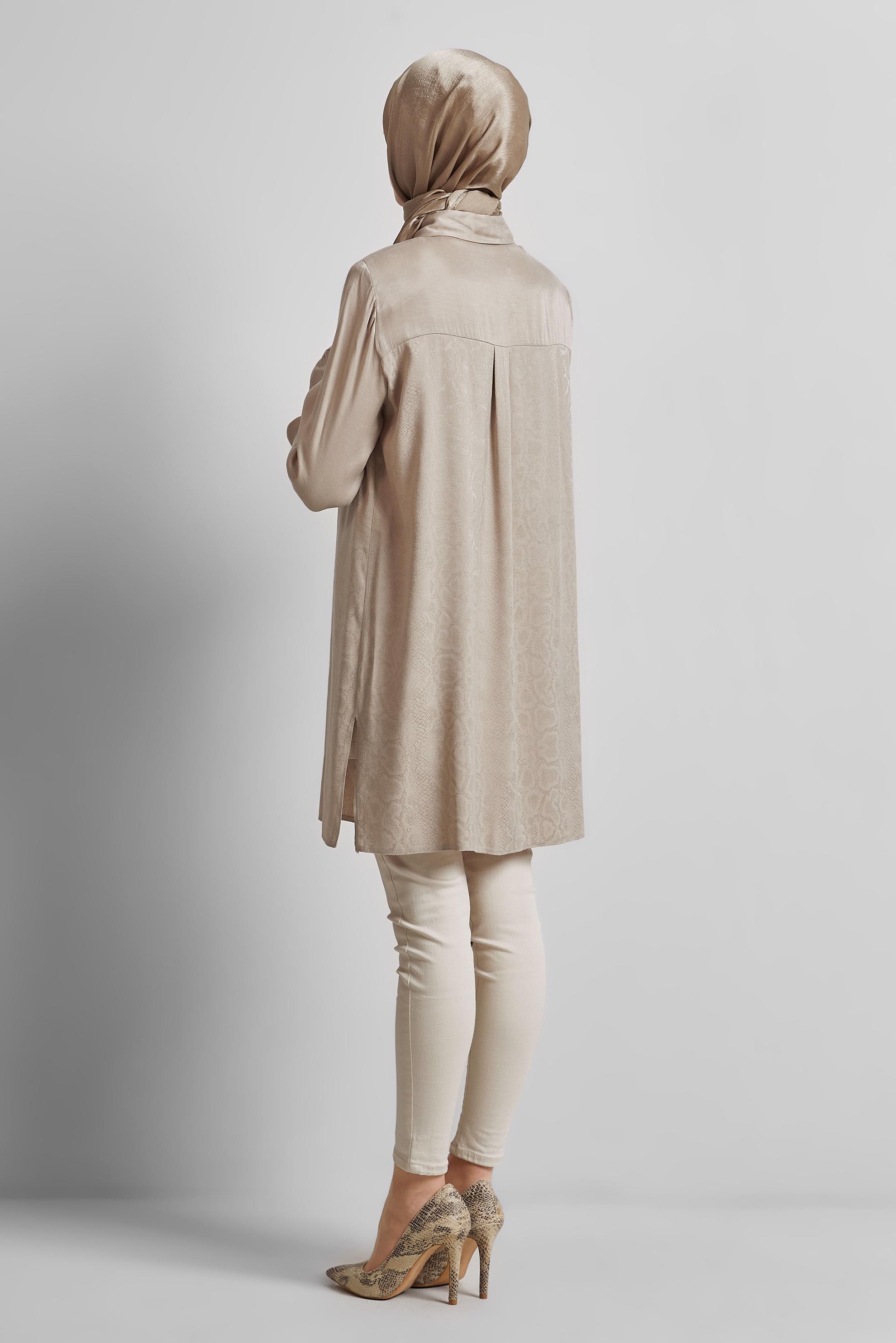 Tesettür giyim BEJ GÖMLEK YAKA TUNİK 20642