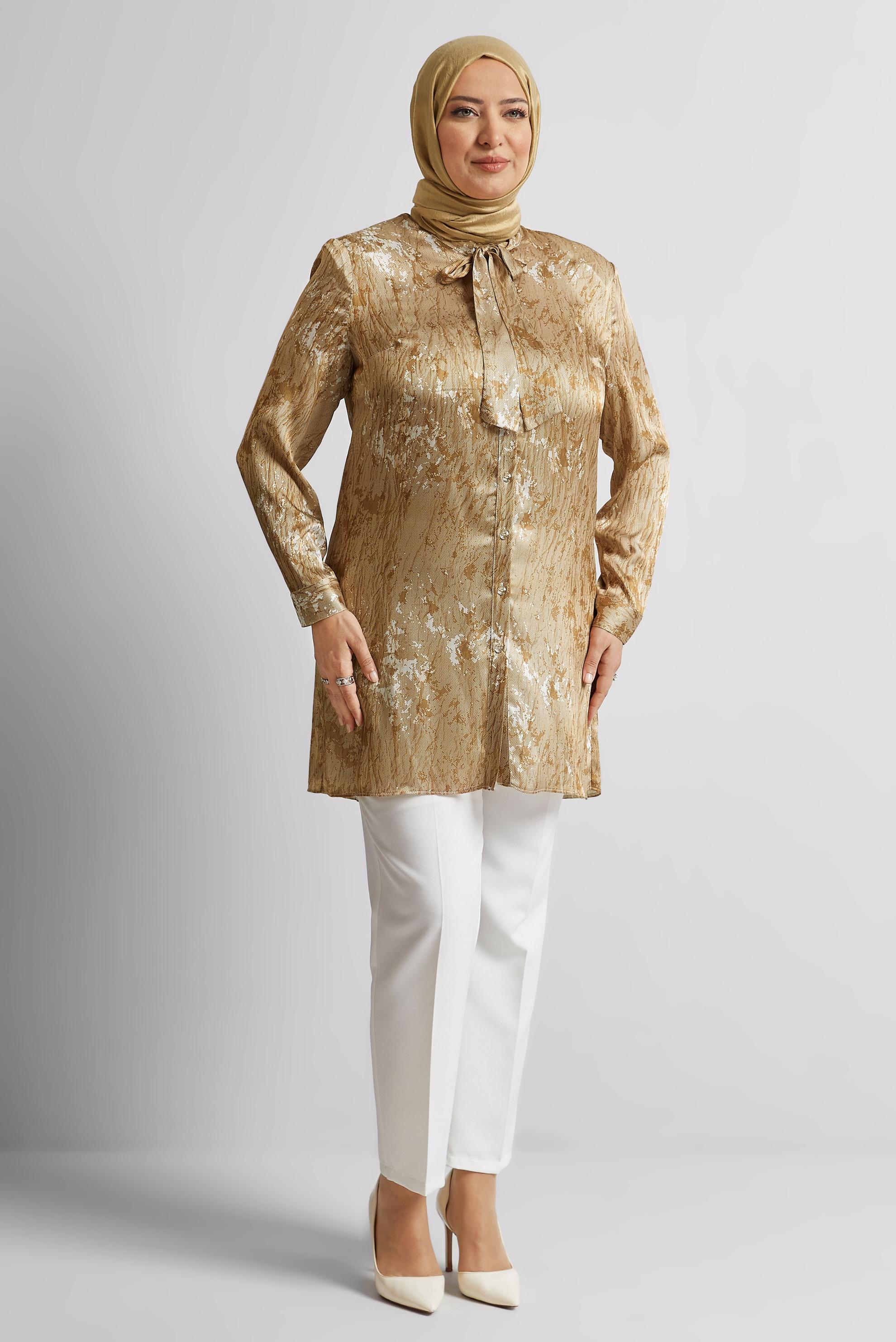 Tesettür giyim KAHVE BÜYÜK BEDEN SATEN TUNİK 20707