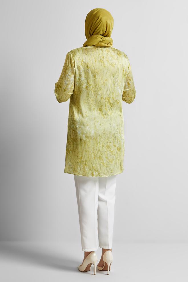 Vêtements hijab VERT TUNIQUE EN SATIN À MOTIFS 20707 - ALVİNA