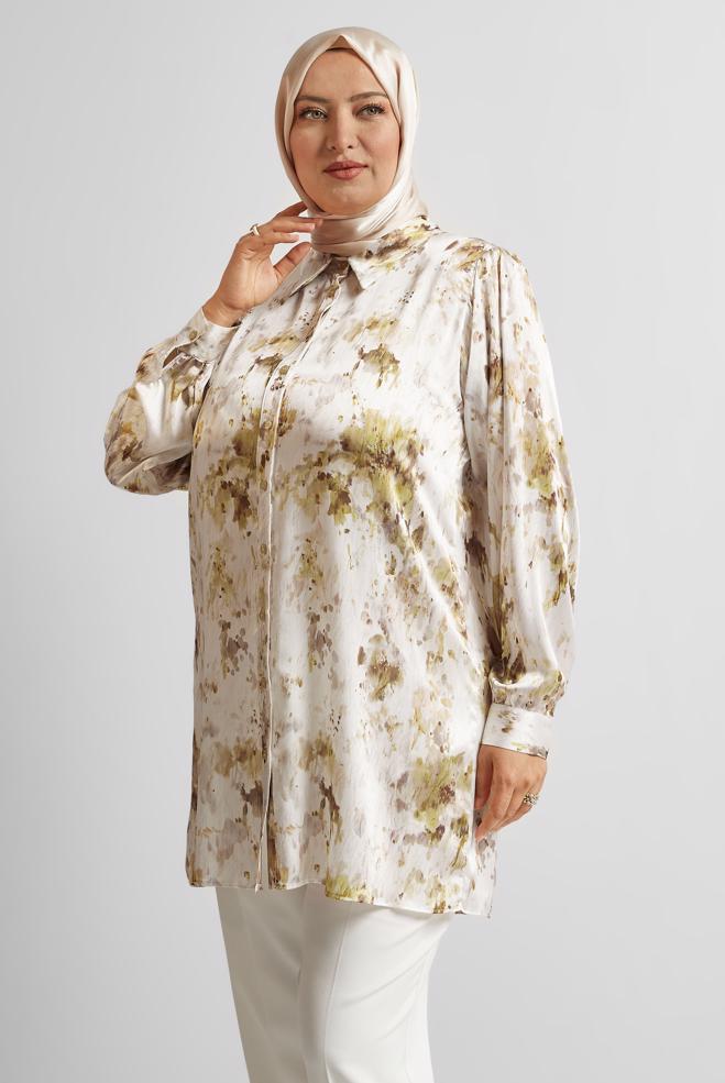 Vêtements hijab VISON TUNIQUE EN SATIN À MOTIFS 20708 - ALVİNA