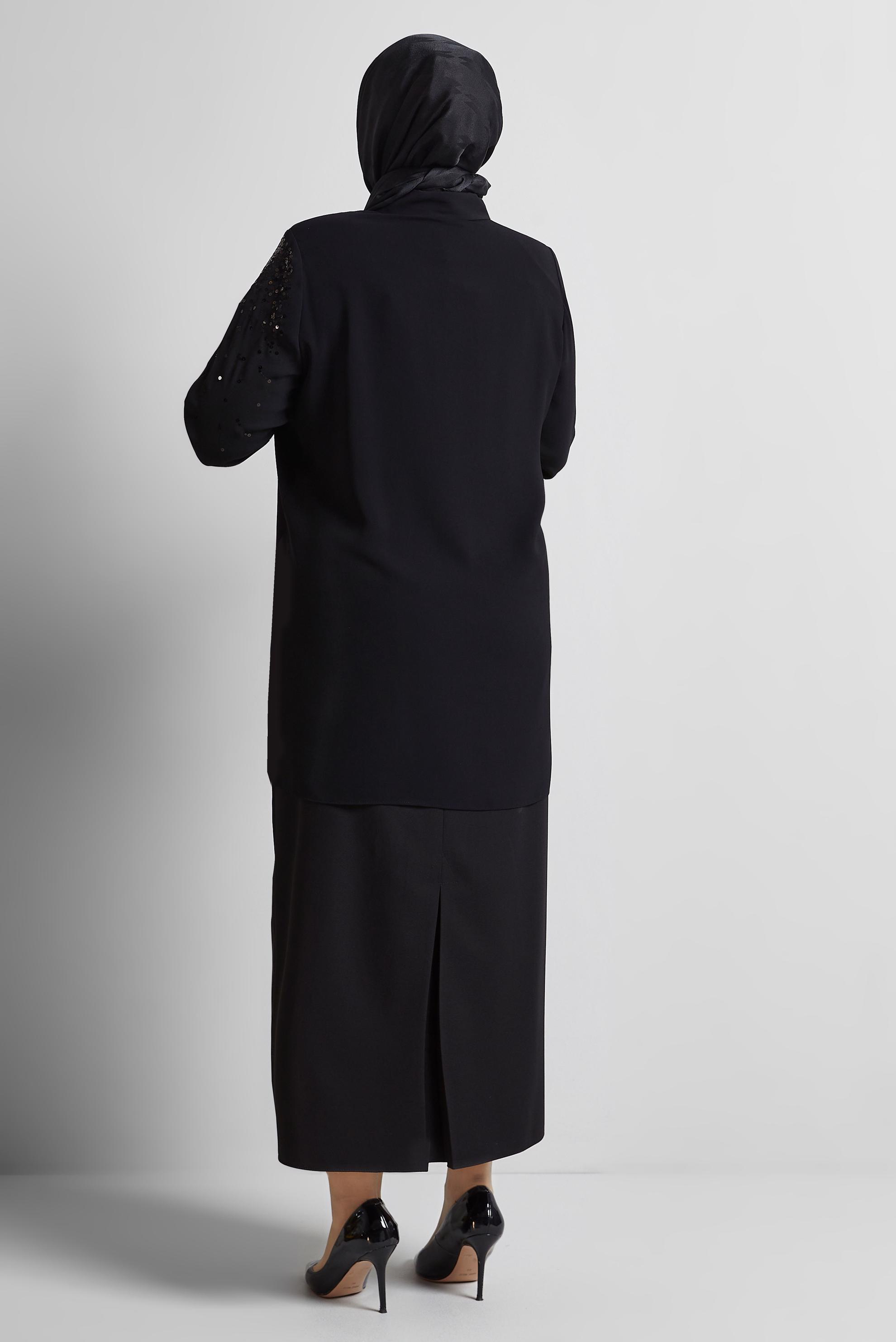 Tesettür giyim SİYAH PUL PAYET İŞLEMELİ BÜYÜK BEDEN TUNİK 20709