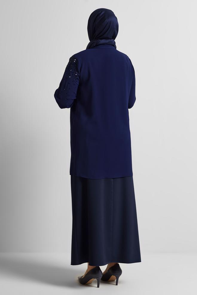 Vêtements hijab BLEU MARINE TUNIQUE BRODÉE À PAILLETTES 20709 - ALVİNA