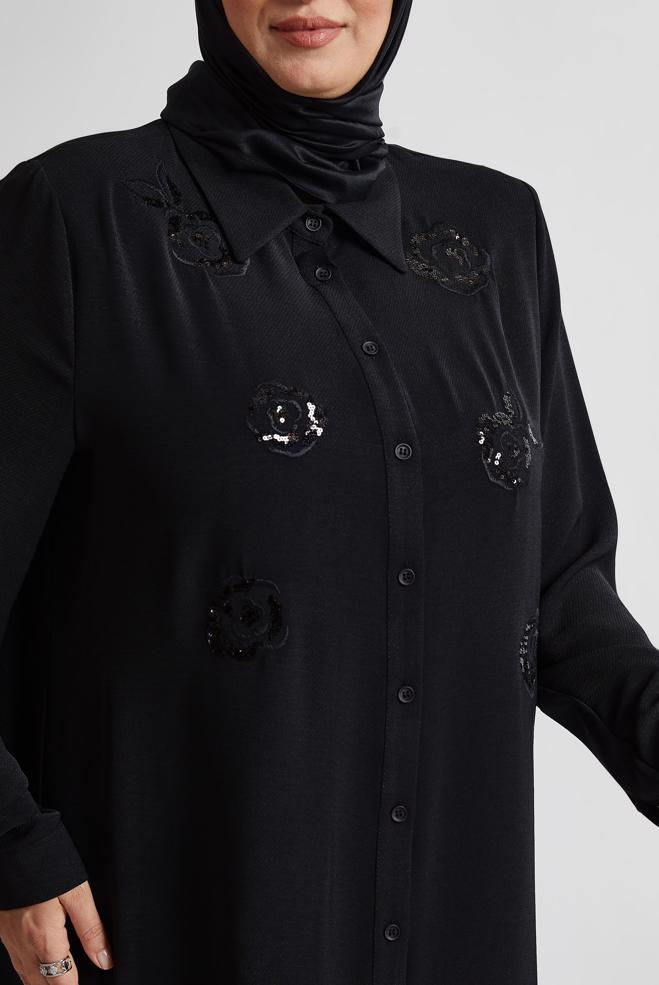 Vêtements hijab NOIR TUNIQUE AEROBIN À PAILLETTES 20710 - ALVİNA