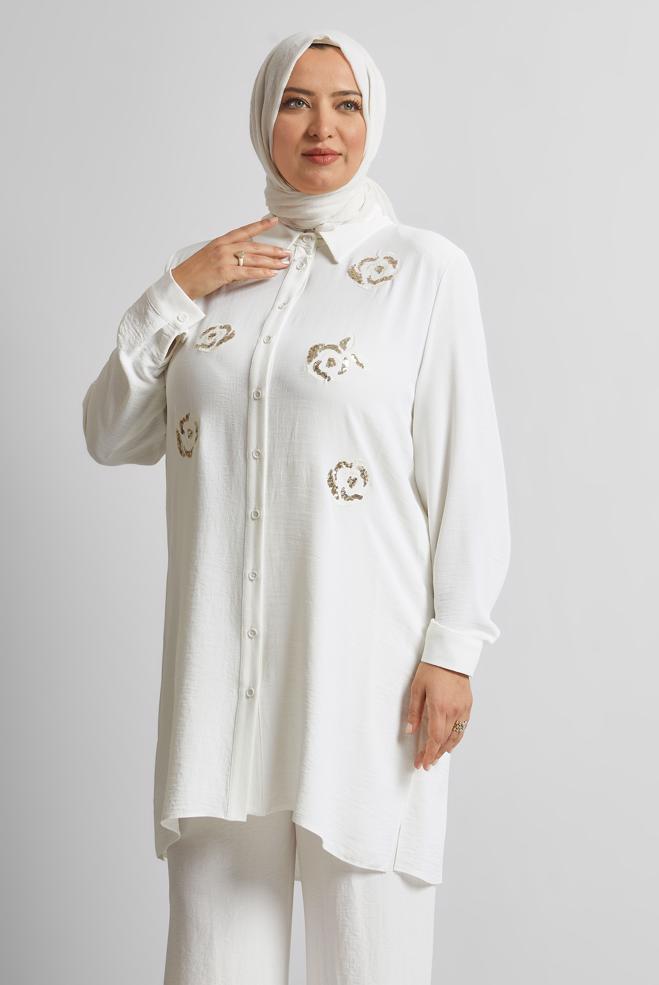 Vêtements hijab BLANC TUNIQUE AEROBIN À PAILLETTES 20710 - ALVİNA
