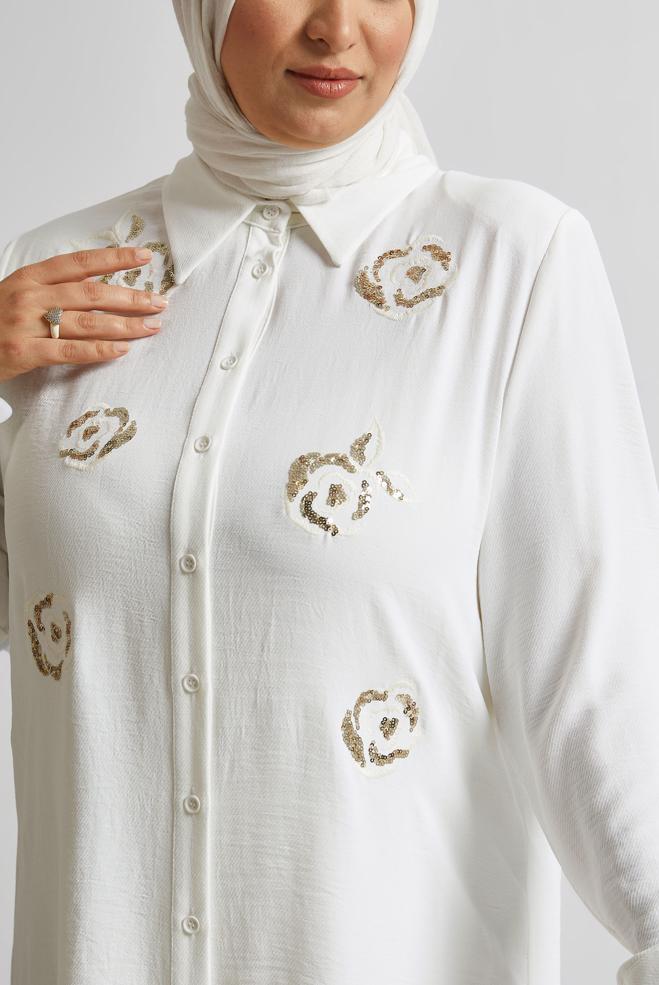 Vêtements hijab BLANC TUNIQUE AEROBIN À PAILLETTES 20710 - ALVİNA