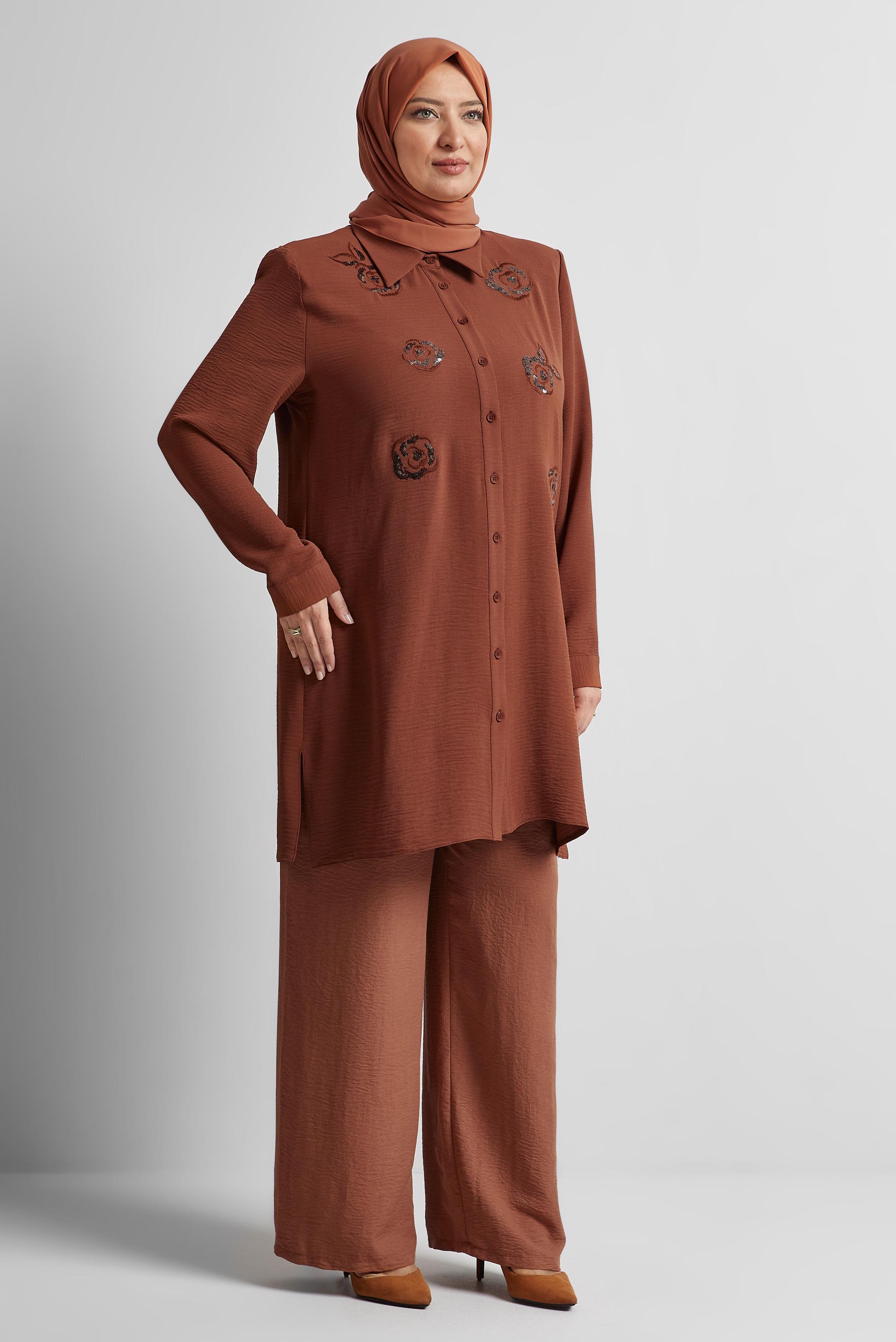 Tesettür giyim KAHVE BÜYÜK BEDEN AEROBIN TUNİK 20710