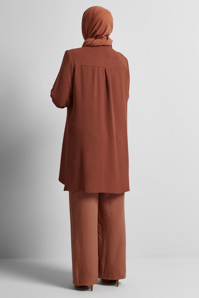 Vêtements hijab BRUN TUNIQUE AEROBIN À PAILLETTES 20710 - ALVİNA