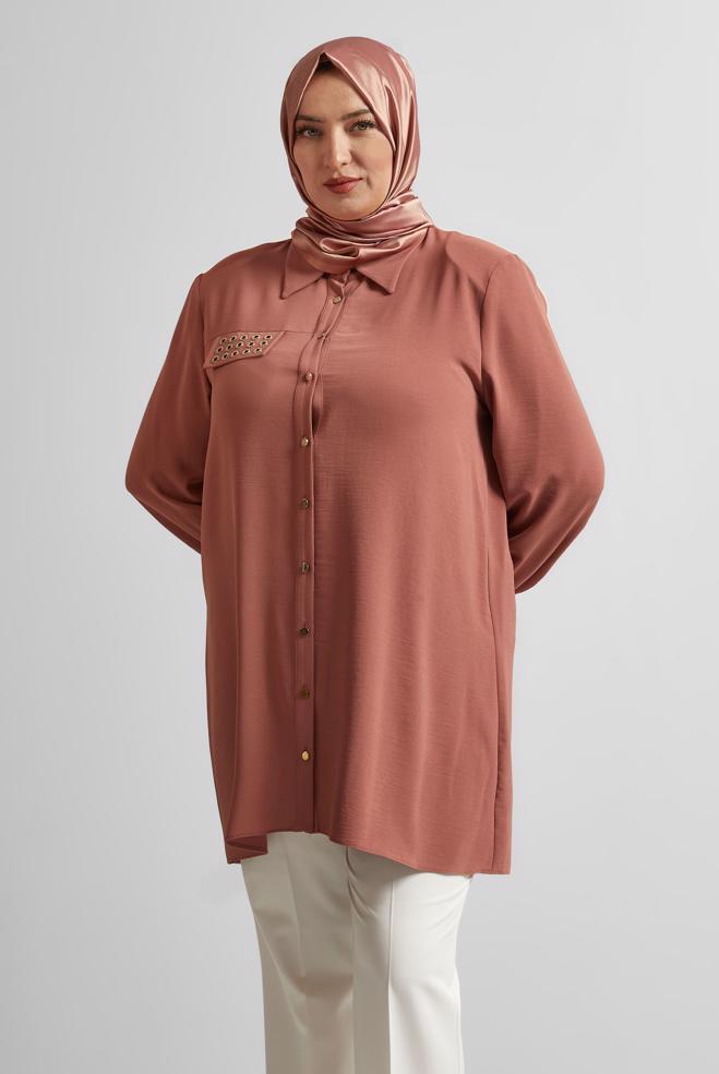 Vêtements hijab ORANGE TUNIQUE À COL CHEMISE 20711 - ALVİNA