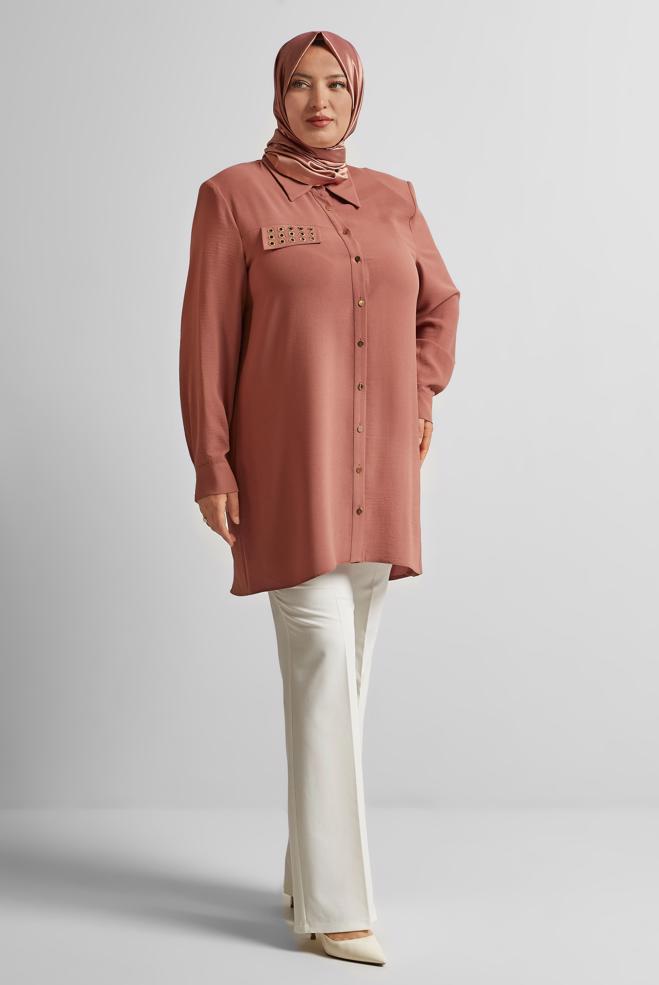 Vêtements hijab ORANGE TUNIQUE À COL CHEMISE 20711 - ALVİNA