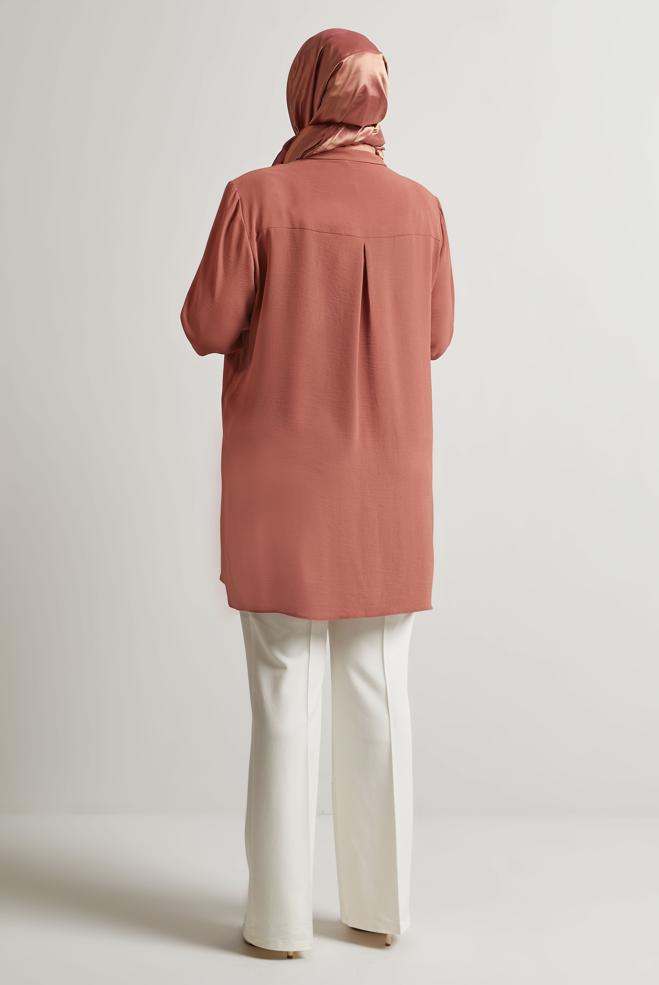Vêtements hijab ORANGE TUNIQUE À COL CHEMISE 20711 - ALVİNA