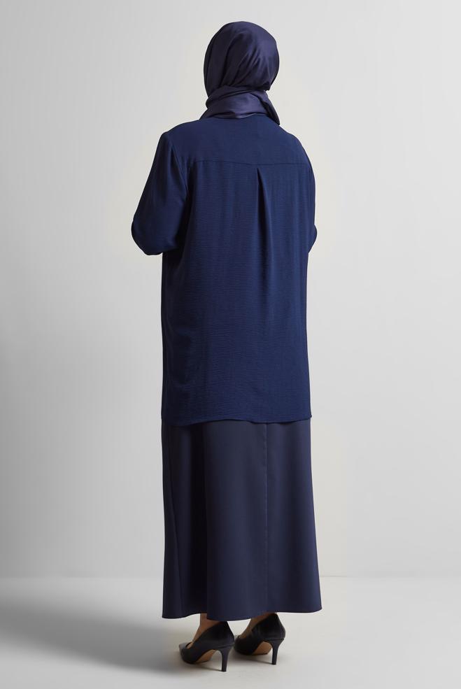 Vêtements hijab BLEU MARINE TUNIQUE À COL CHEMISE 20711 - ALVİNA