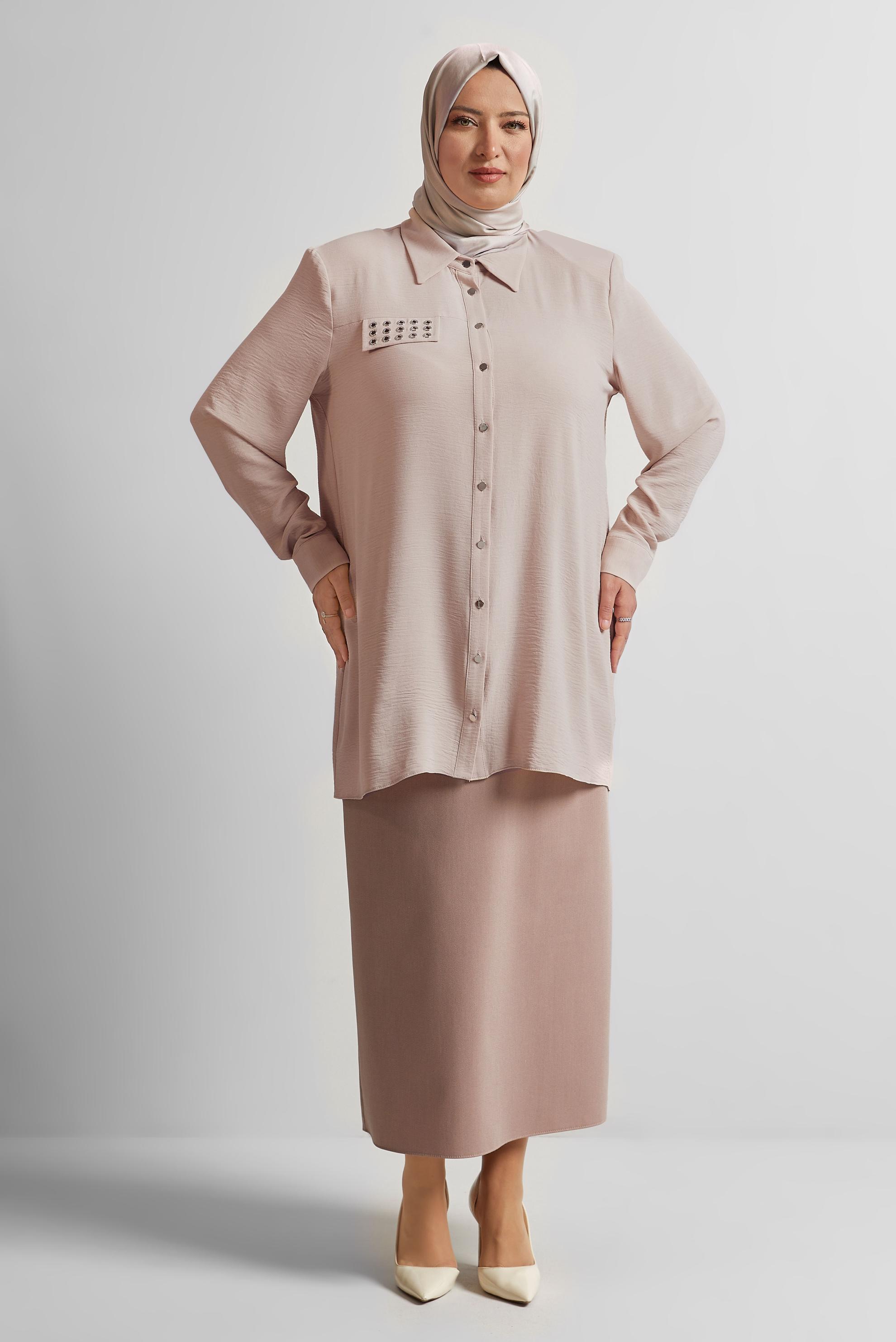 Tesettür giyim BEJ BÜYÜK BEDEN TUNİK 20711