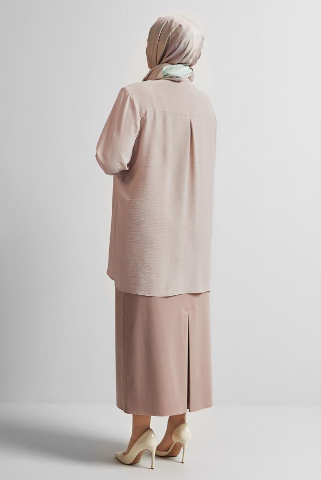 Vêtements hijab BEIGE TUNIQUE À COL CHEMISE 20711 - ALVİNA