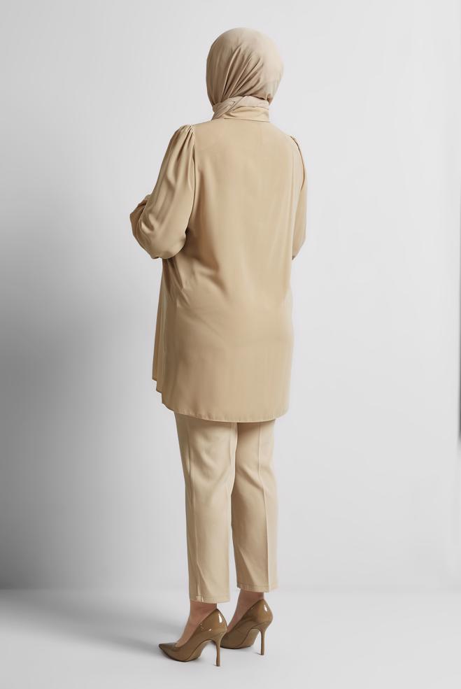 Vêtements hijab BRUN TUNIQUE BRODÉE DE PERLES 20714 - ALVİNA