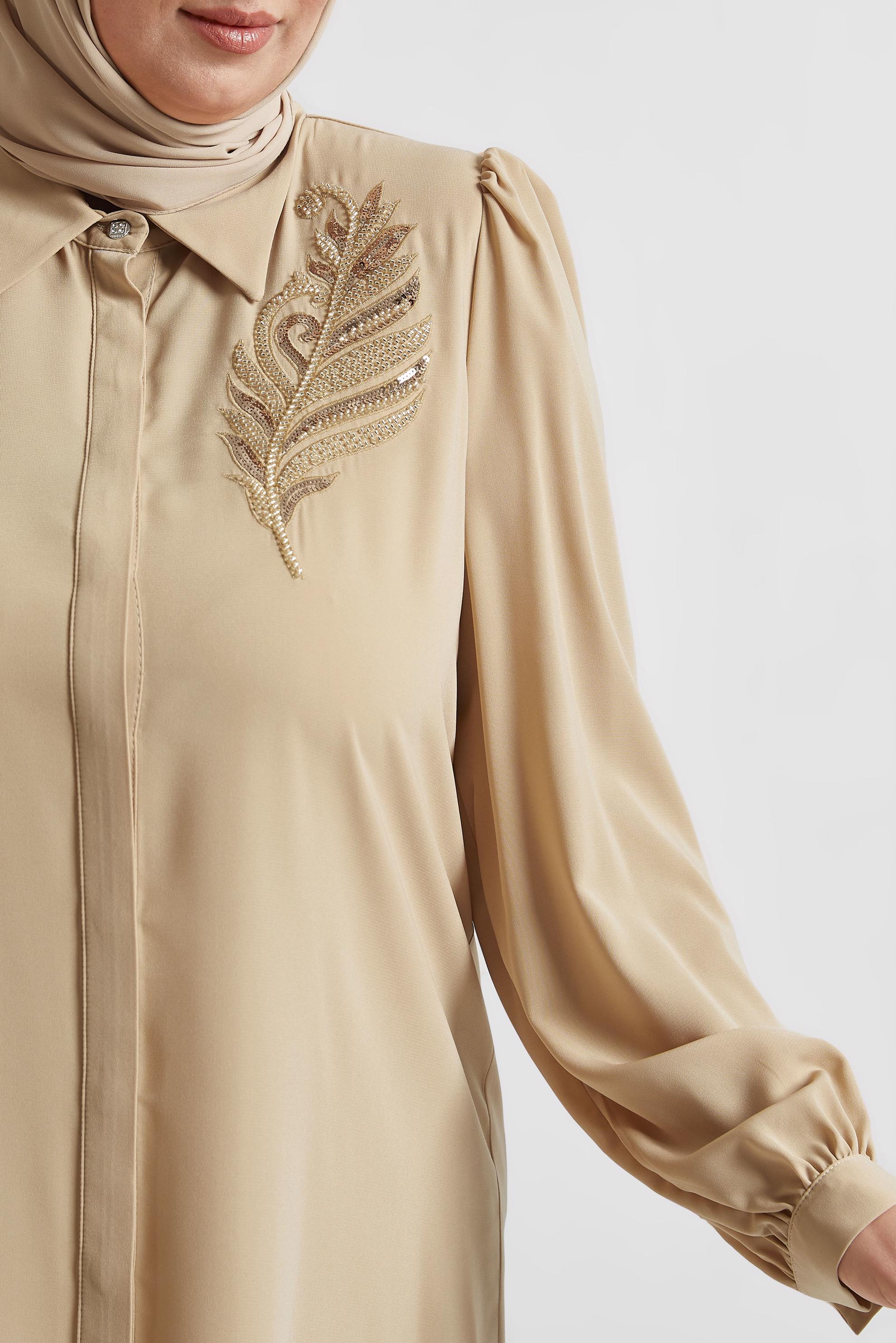 Tesettür giyim KAHVE BONCUK İŞLEMELİ BÜYÜK BEDEN TUNİK 20714