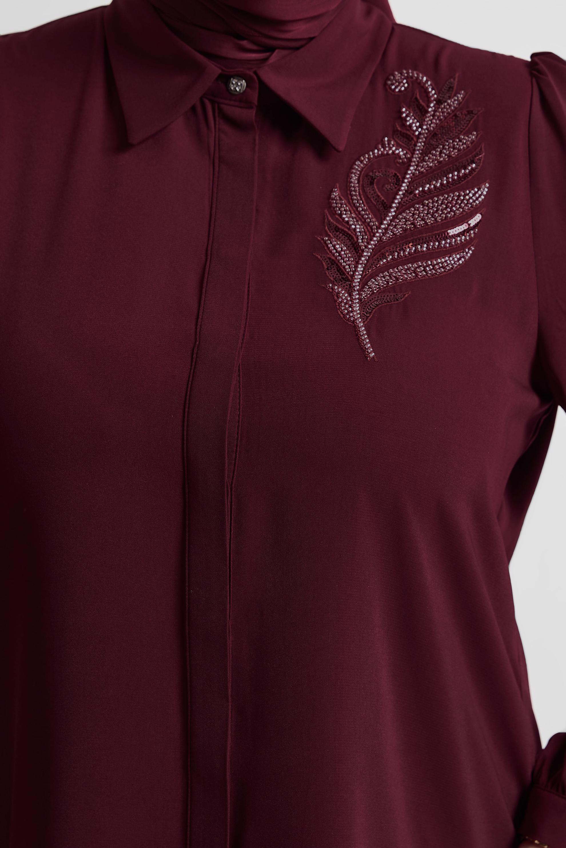 Tesettür giyim BORDO BONCUK İŞLEMELİ BÜYÜK BEDEN TUNİK 20714