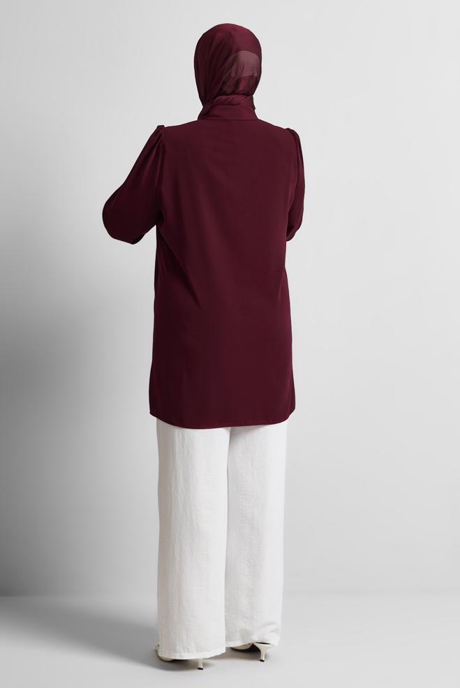 Vêtements hijab ROUGE BORDEAUX TUNIQUE BRODÉE DE PERLES 20714 - ALVİNA