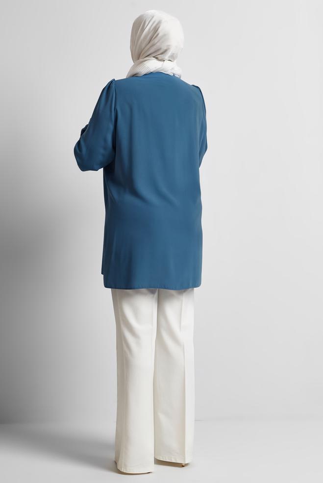 Vêtements hijab BLEU TUNIQUE BRODÉE DE PERLES 20714 - ALVİNA