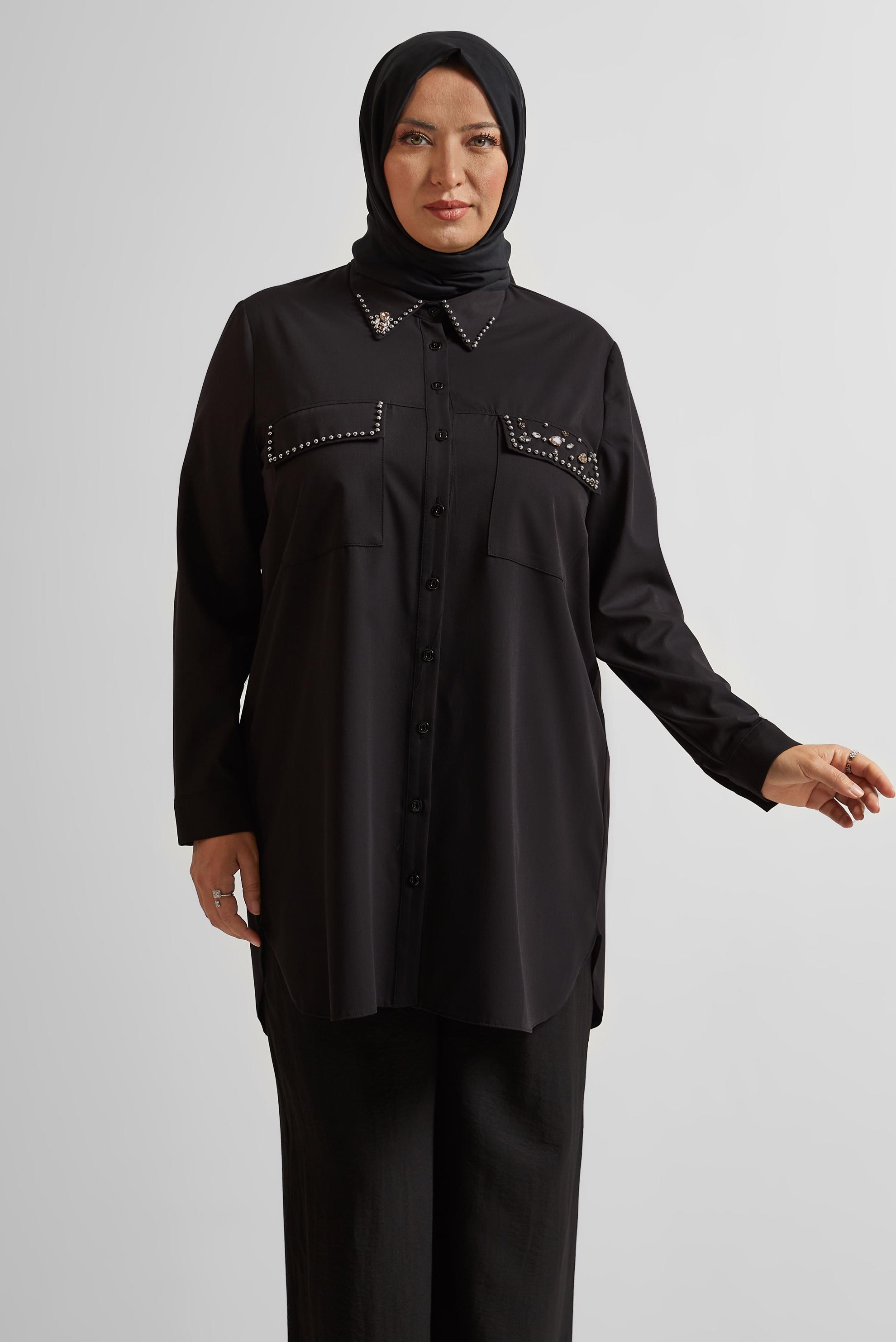 Tesettür giyim SİYAH TAŞ BASKILI BÜYÜK BEDEN TUNİK 20736