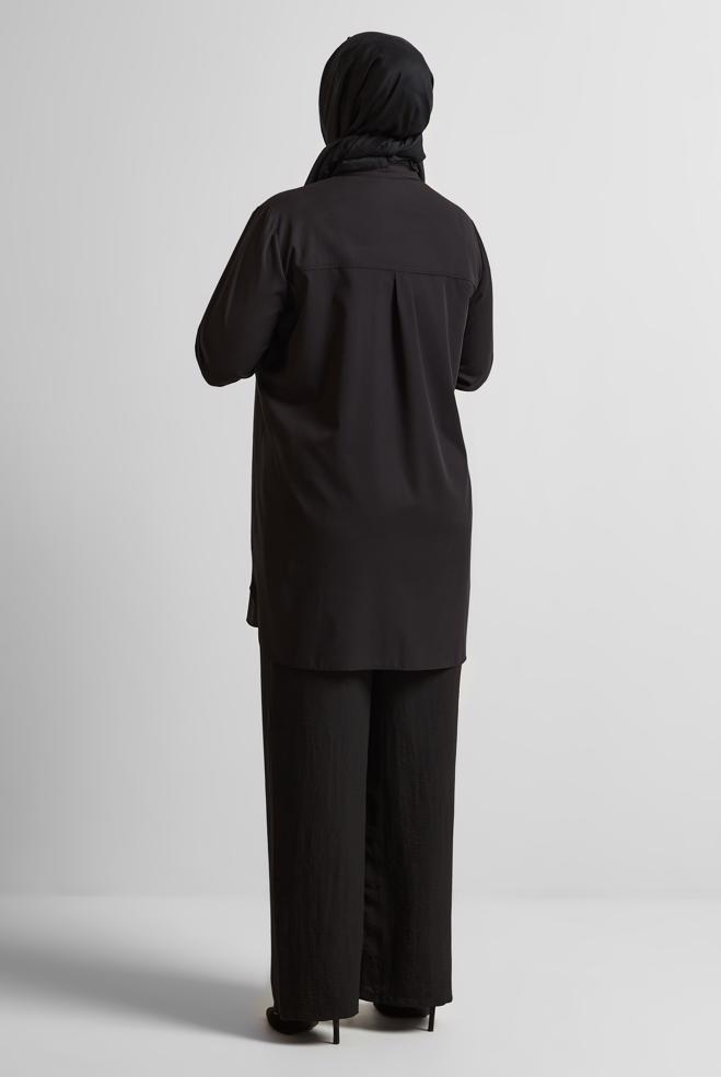 Vêtements hijab NOIR TUNIQUE BRODÉE DE PIERRES PRÉCIEUSES 20736 - ALVİNA