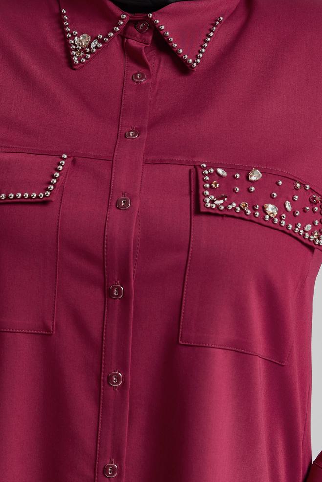 Vêtements hijab ROUGE BORDEAUX TUNIQUE BRODÉE DE PIERRES PRÉCIEUSES 20736 - ALVİNA