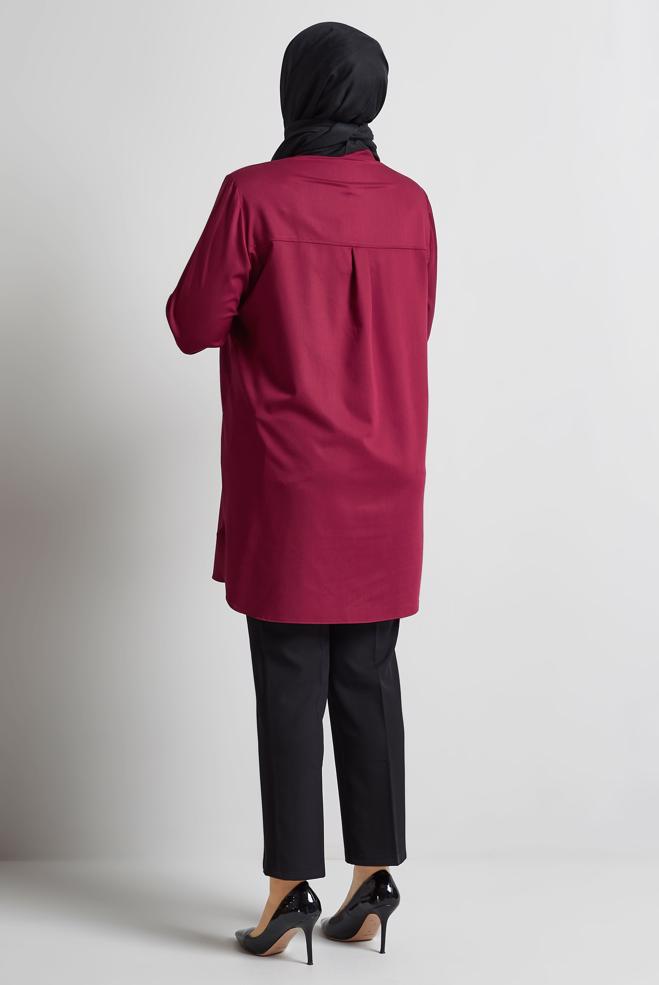 Vêtements hijab ROUGE BORDEAUX TUNIQUE BRODÉE DE PIERRES PRÉCIEUSES 20736 - ALVİNA