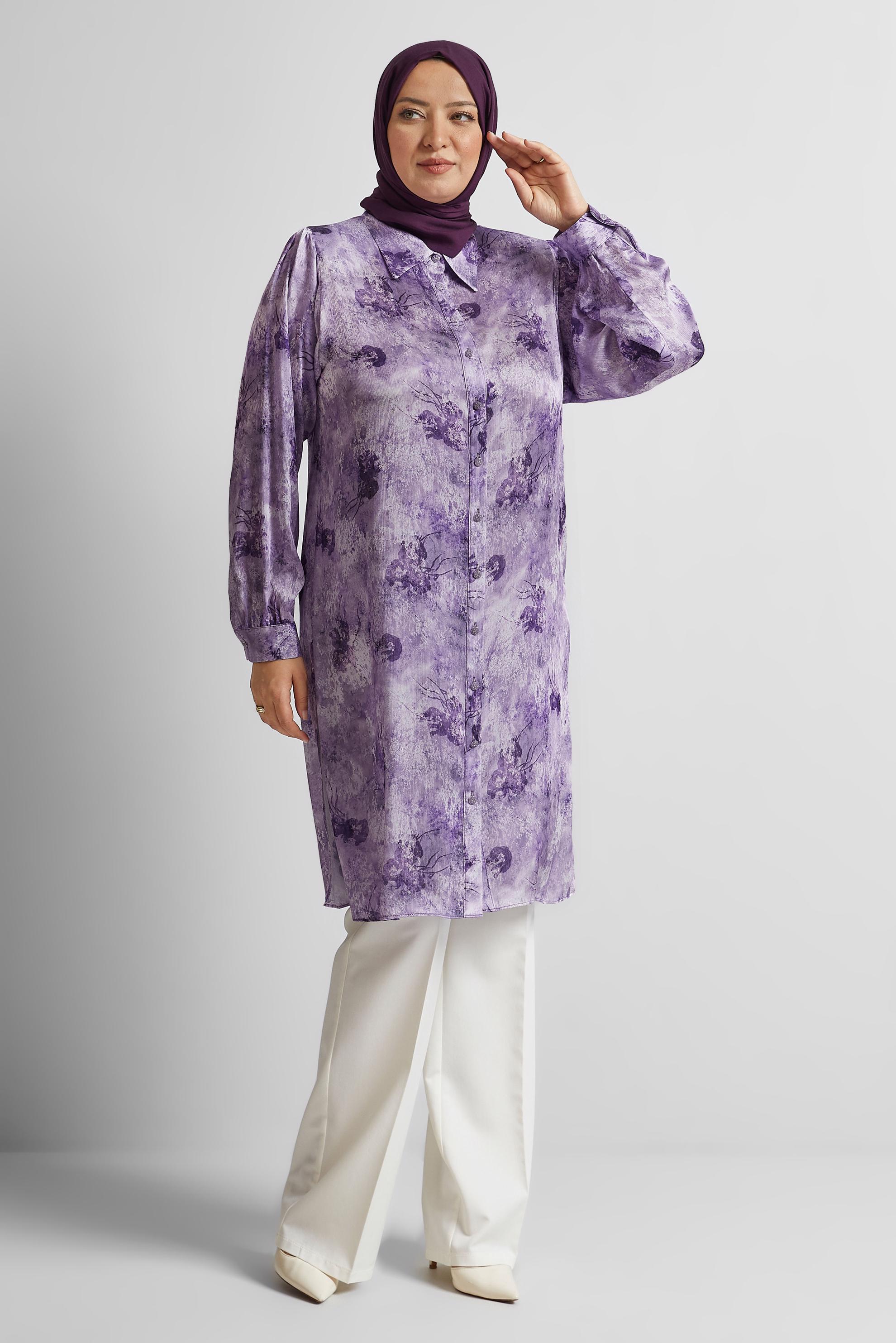 Tesettür giyim MOR BÜYÜK BEDEN SATEN TUNİK 20738