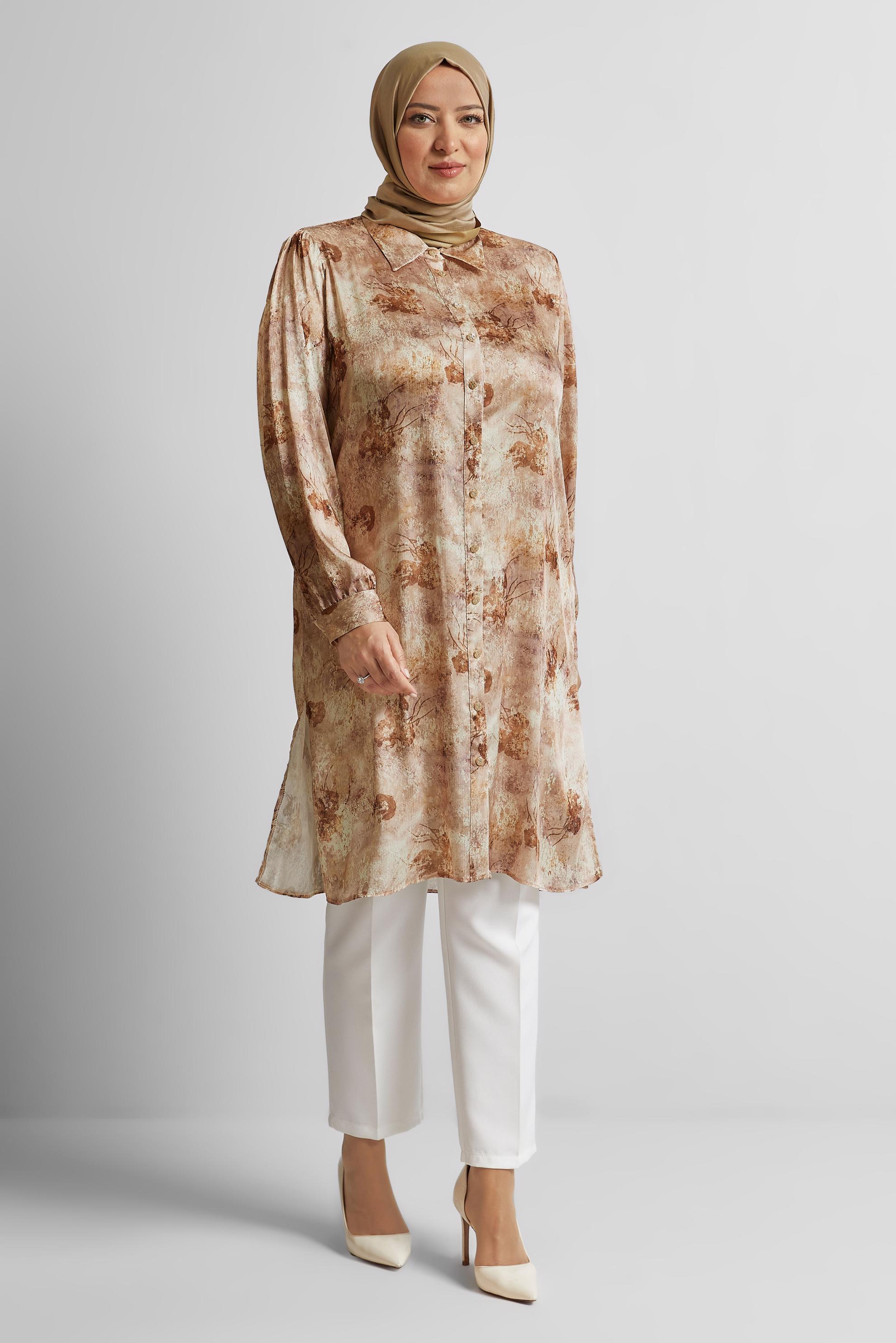 Tesettür giyim TURUNCU BÜYÜK BEDEN SATEN TUNİK 20738