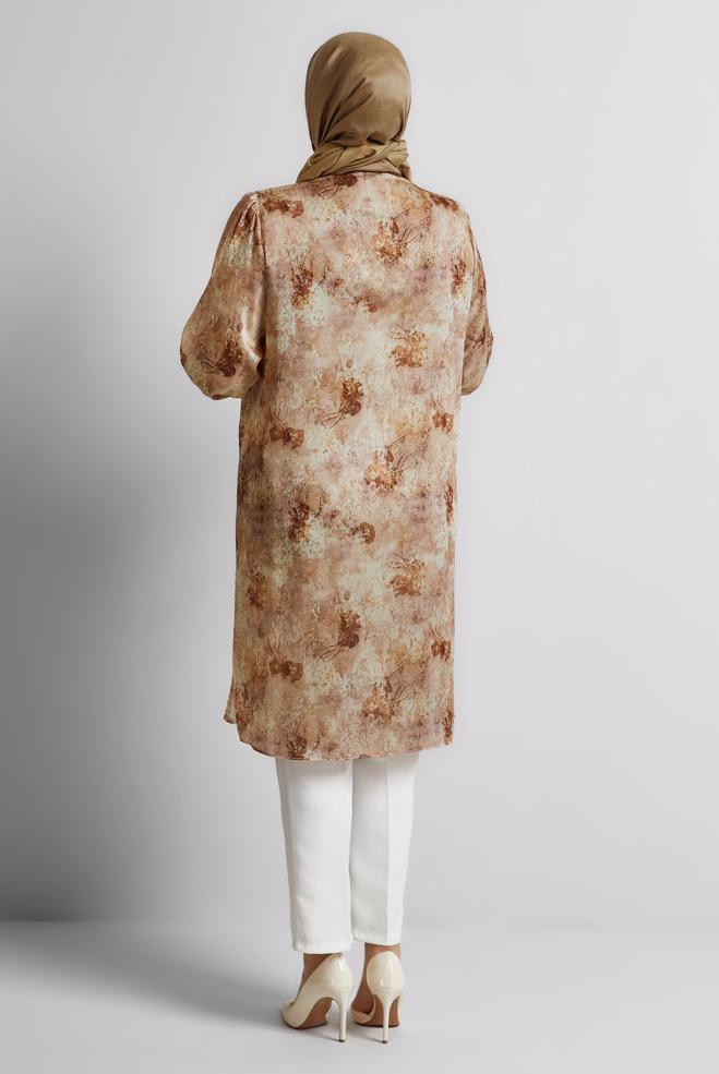 Vêtements hijab ORANGE TUNIQUE EN SATIN À MOTIFS 20738 - ALVİNA