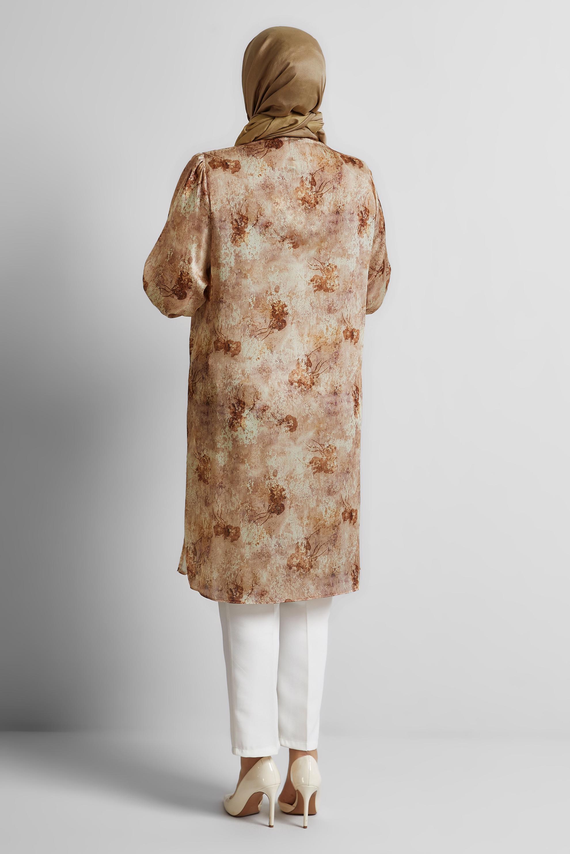 Tesettür giyim TURUNCU BÜYÜK BEDEN SATEN TUNİK 20738