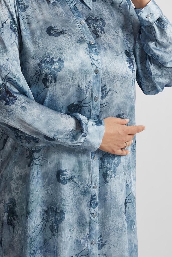 Vêtements hijab BLEU MARINE TUNIQUE EN SATIN À MOTIFS 20738 - ALVİNA