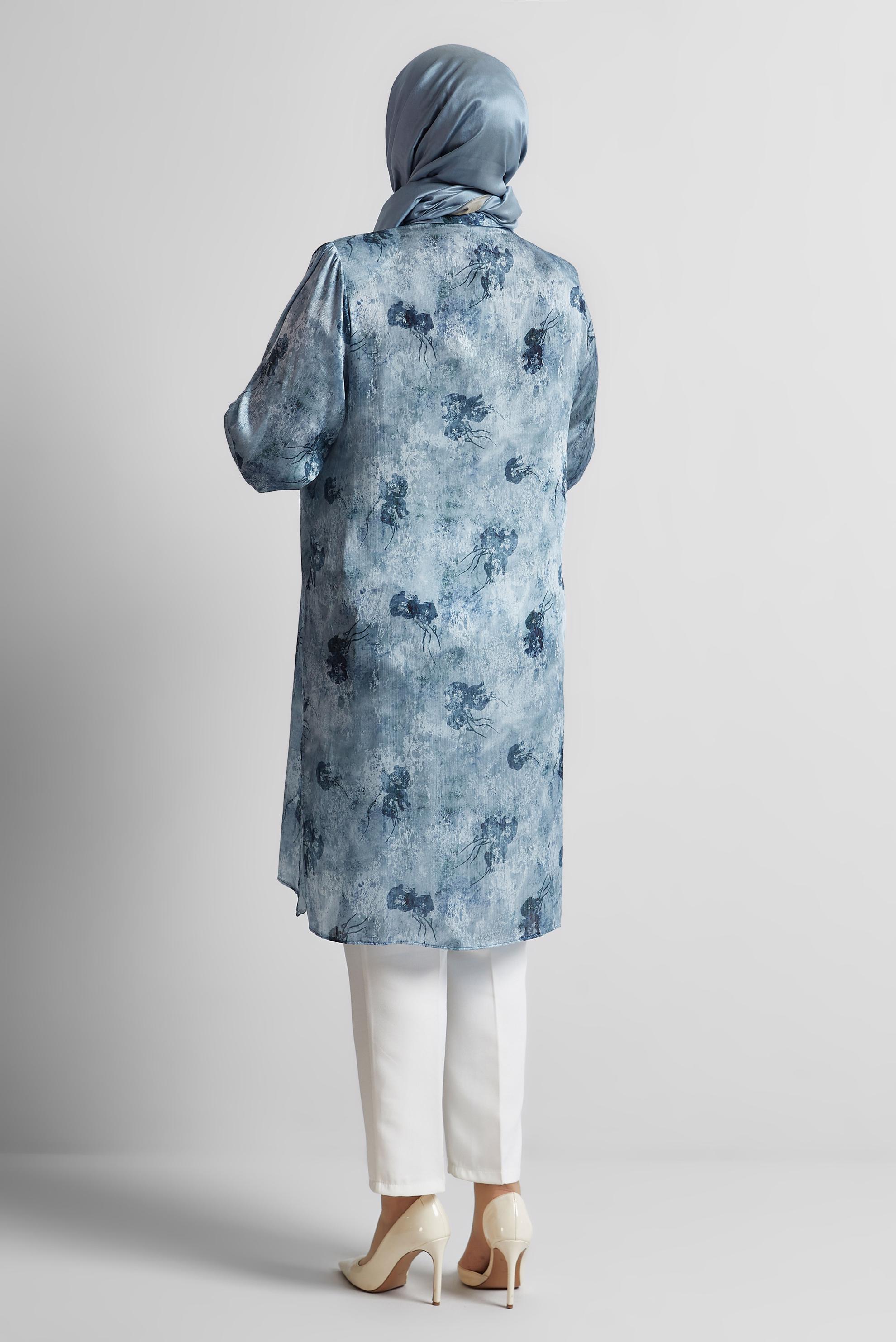 Tesettür giyim LACİVERT BÜYÜK BEDEN SATEN TUNİK 20738